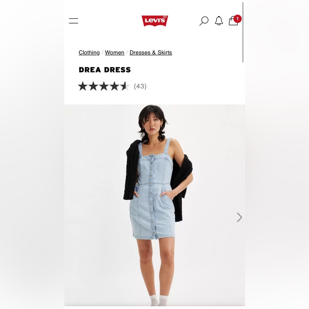 Women’s Levi Drea Dress Cool Light Blue Denim Button-Front Small